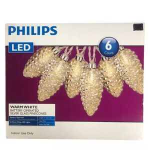Philips Silver Glass Pinecone Lights‎ 6 Warm White LED Battery Operated